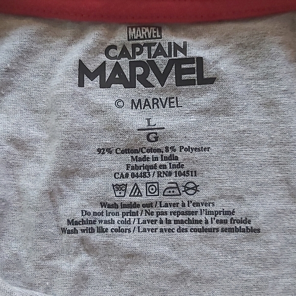 Nwot Women Marvel Captain Marvel Gray Cotton Blend Graphic T-Shirt - Size Large - Picture 6 of 6